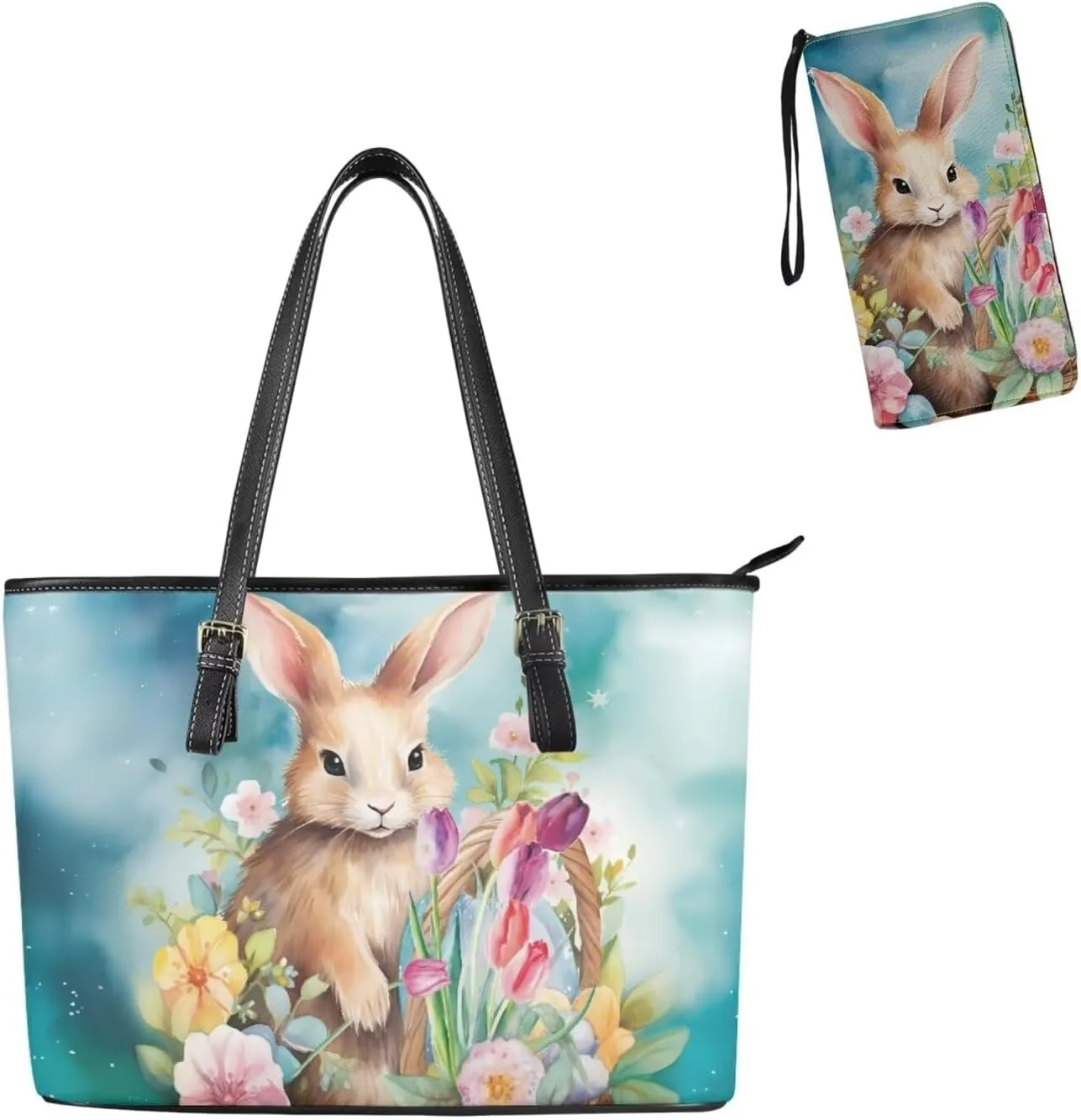 Saddle Purses for Women Easter Day Shoulder Bags Zipper Wallet 2 Pcs