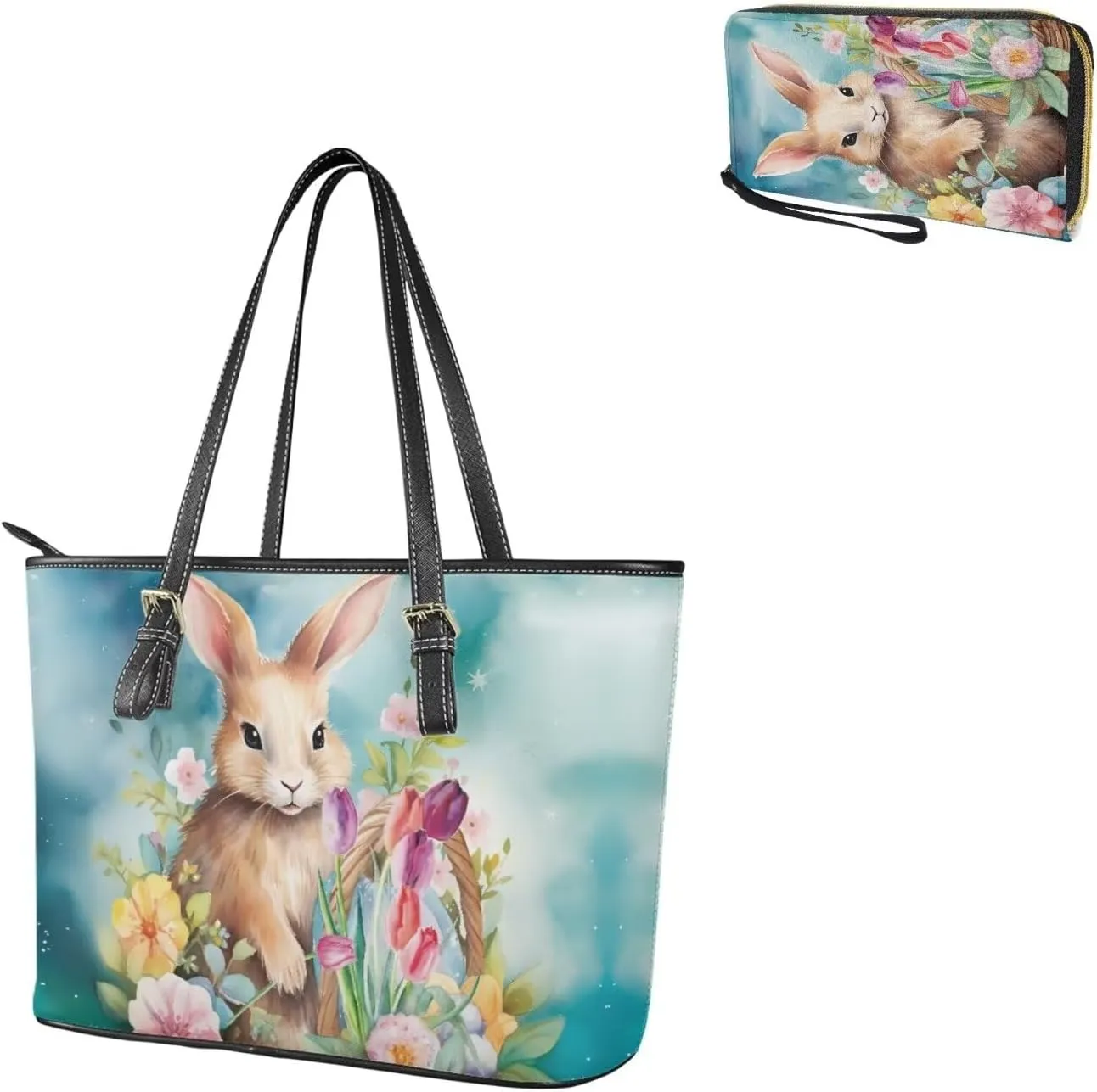 Saddle Purses for Women Easter Day Shoulder Bags Zipper Wallet 2 Pcs