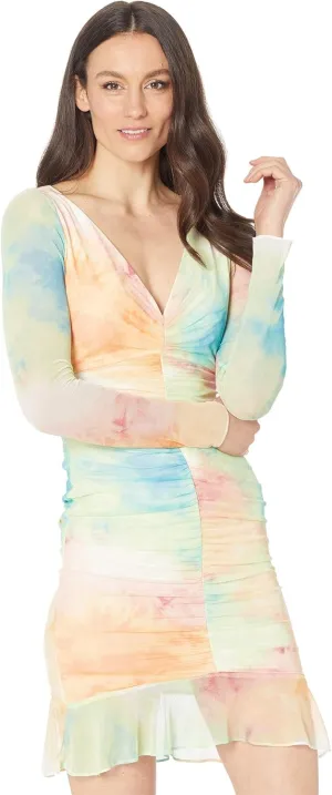 Sage Collective Women's Long Sleeve Tie Dye Ruched Mini Dress