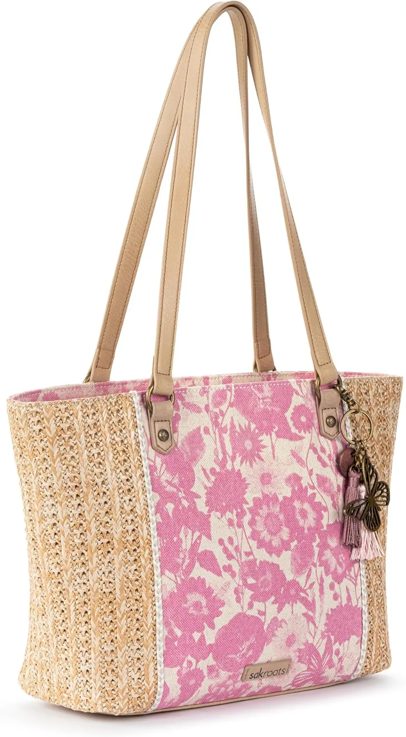 Sakroots Meadow Synthetic Straw from Recycled Materials, Uncoated Cotton Canvas Tote