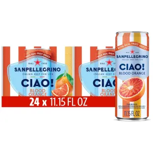 Sanpellegrino CIAO Blood Orange Sparkling Water, Low-Calorie Italian Sparkling Water with Real Fruit Juices, 0g Added Sugar, 24-Pack