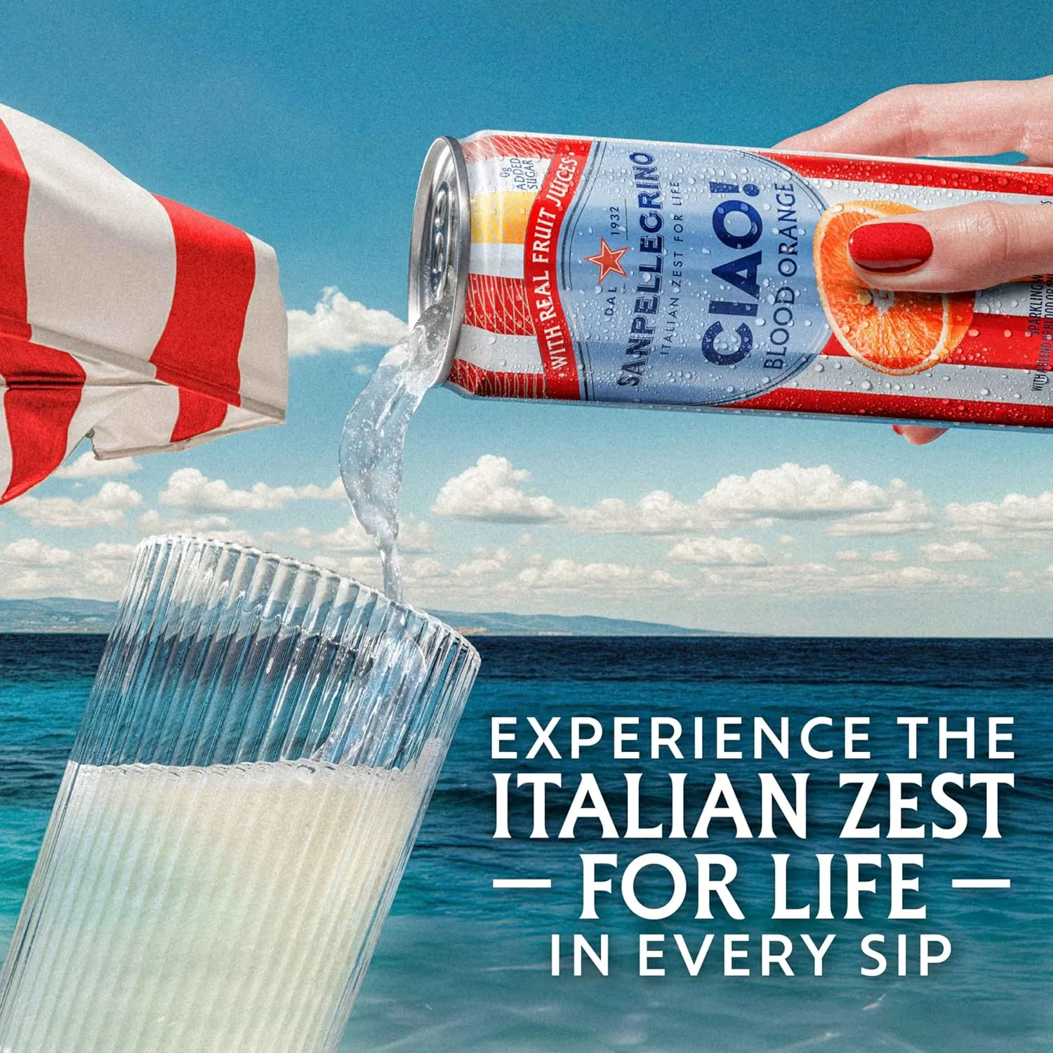 Sanpellegrino CIAO Blood Orange Sparkling Water, Low-Calorie Italian Sparkling Water with Real Fruit Juices, 0g Added Sugar, 24-Pack