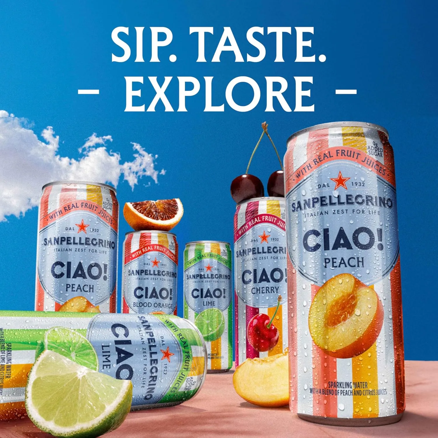 Sanpellegrino CIAO Lime Sparkling Water, Low-Calorie Italian Sparkling Water with Real Fruit Juices, 0g Added Sugar, 24-Pack