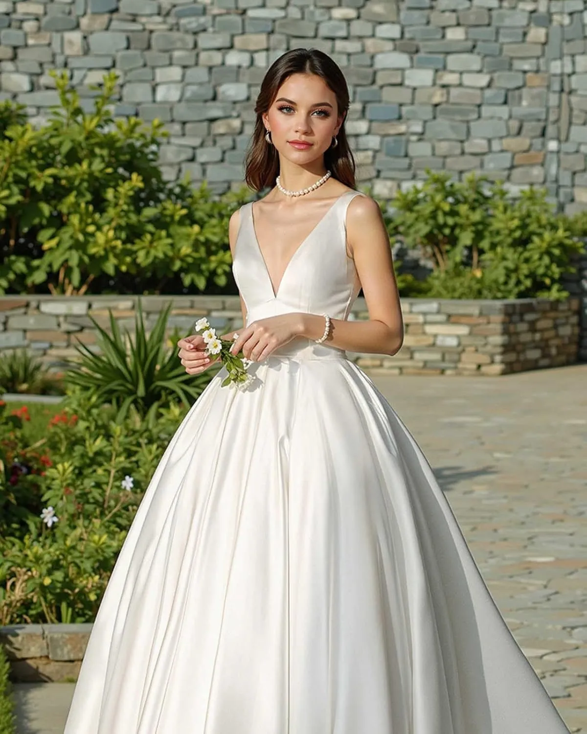 Satin Wedding Dress Long Off Shoulder Bridal Gowns with Train