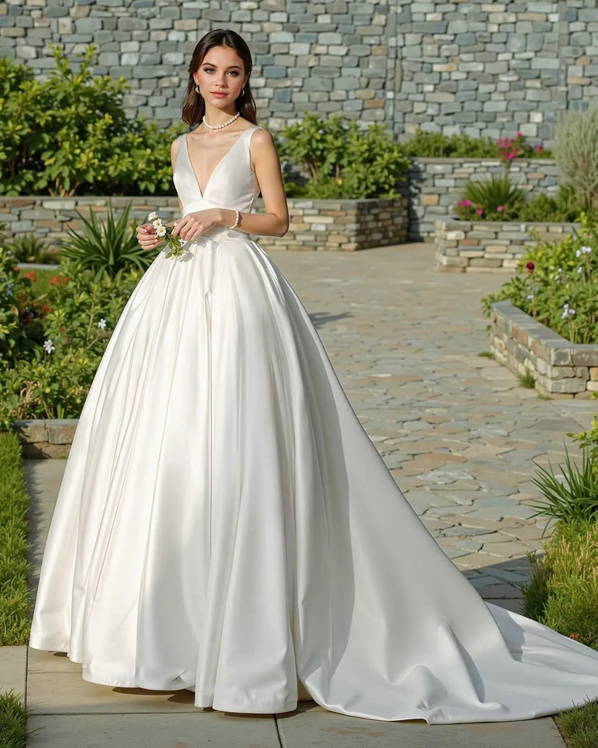 Satin Wedding Dress Long Off Shoulder Bridal Gowns with Train