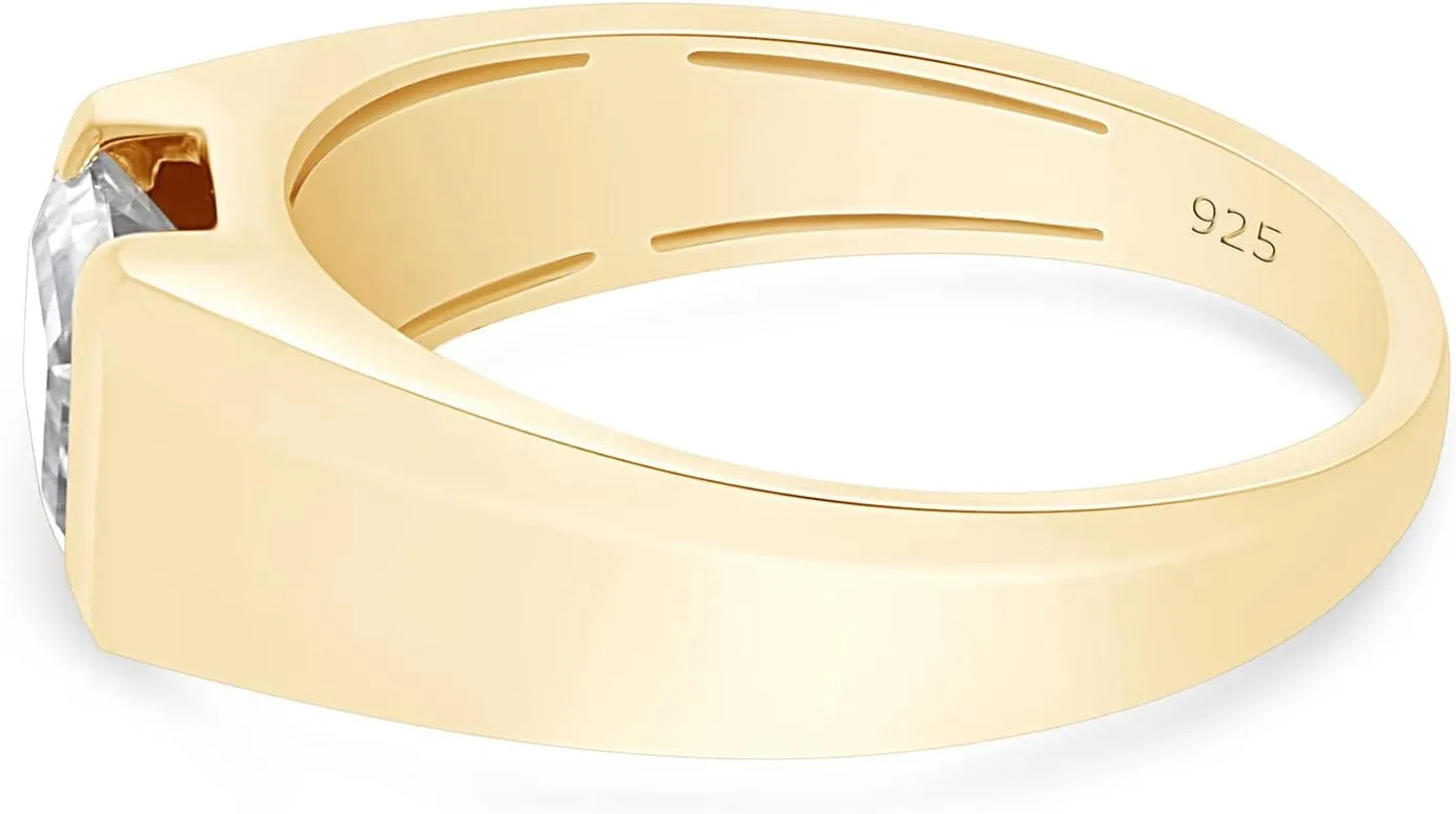 SAVEARTH DIAMONDS 1 Carat 7x5MM Emerald CutLab Grown Diamond Signet Wedding Band Ring For Men In 14K Gold Over Sterling Silver Jewelry (G-H Color, VS-SI Clarity, 1.00 Cttw)
