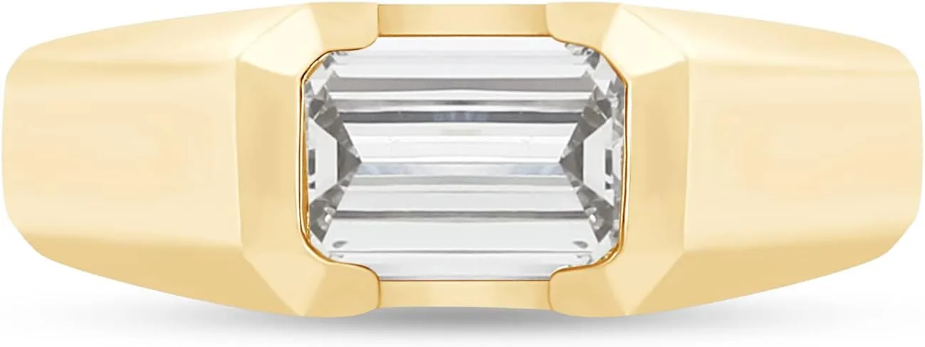 SAVEARTH DIAMONDS 1 Carat 7x5MM Emerald CutLab Grown Diamond Signet Wedding Band Ring For Men In 14K Gold Over Sterling Silver Jewelry (G-H Color, VS-SI Clarity, 1.00 Cttw)