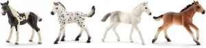 Schleich Horse Club 4-Piece Horse Foal Collector Set for Girls and Boys Ages 5 , Including Pinto, Knabstrupper, Mustang, and Holsteiner Foal Toy Baby Horse Figurines, Horse Gifts for Kids Ages 5 