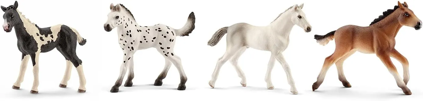 Schleich Horse Club 4-Piece Horse Foal Collector Set for Girls and Boys Ages 5 , Including Pinto, Knabstrupper, Mustang, and Holsteiner Foal Toy Baby Horse Figurines, Horse Gifts for Kids Ages 5 