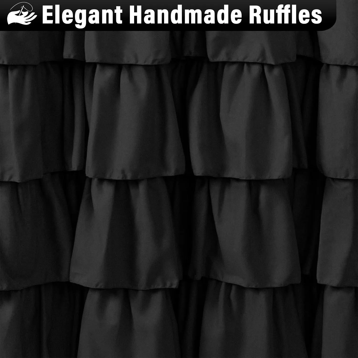 Seasonwood Black Ruffle Shower Curtain Farmhouse Style Black Fabric Shower Curtain Nature Button Shabby Chic Ruffles and French Country Style 72×72
