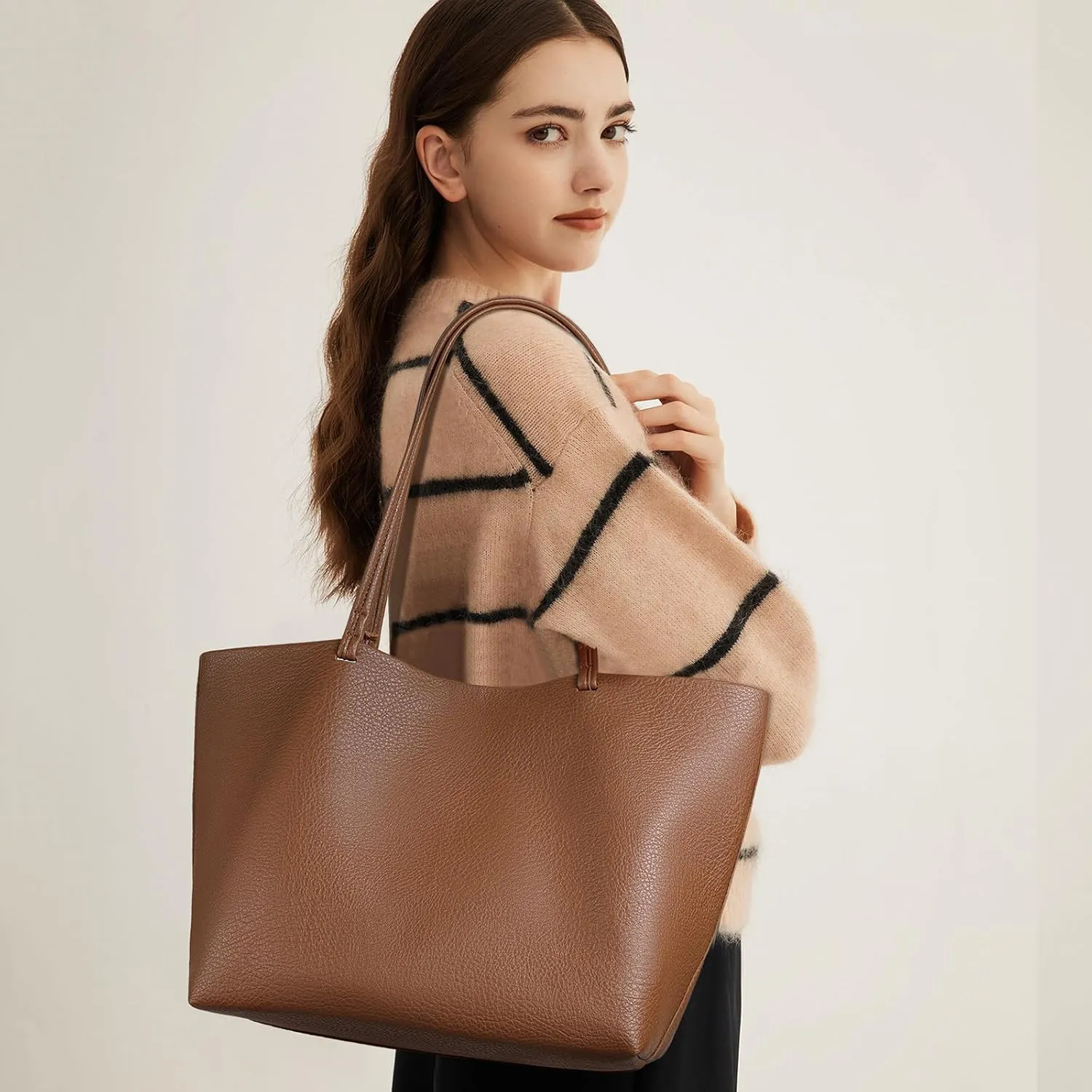 SENDEFN Leather Tote Bag for Women Work Shoulder Bag Large Top Handle Handbags and Ladies Travel Purse with Zipper Pocket