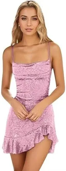 Sequin Short Homecoming Dresses for Teens 2025 Spaghetti Straps Sparkly Tight Mini Prom Cocktail Party Dress