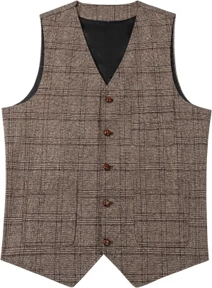 SevenBoy Mens Vintage Suit Vest Plaid Tweed Regular Fit Waistcoat Polka Dot