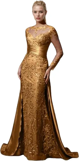 Sexy Mermaid Trumpet Prom Dress Scoop Neck Court Train Long Sleeves Luxury Lace Appliques Formal Dress 2025