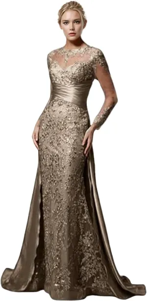 Sexy Mermaid Trumpet Prom Dress Scoop Neck Court Train Long Sleeves Luxury Lace Appliques Formal Dress 2025