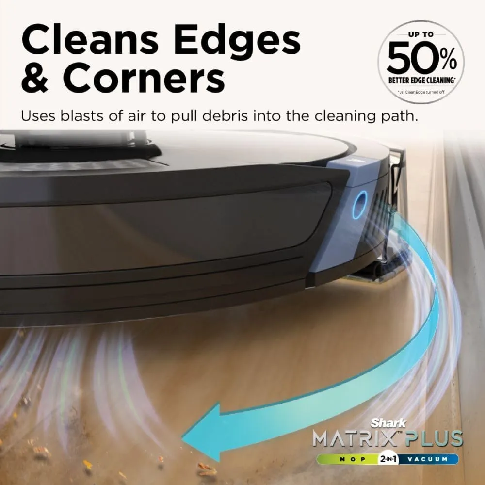 Shark Robot Vacuum & Mop Combo, Powerful Suction, Matrix Plus, 60-Day Debris Capacity, HEPA Bagless Self Empty Base, Sonic Mopping, Home Mapping for Pet Hair - Carpets & Hardfloor