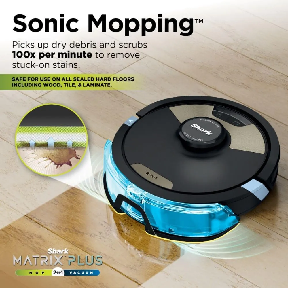 Shark Robot Vacuum & Mop Combo, Powerful Suction, Matrix Plus, 60-Day Debris Capacity, HEPA Bagless Self Empty Base, Sonic Mopping, Home Mapping for Pet Hair - Carpets & Hardfloor