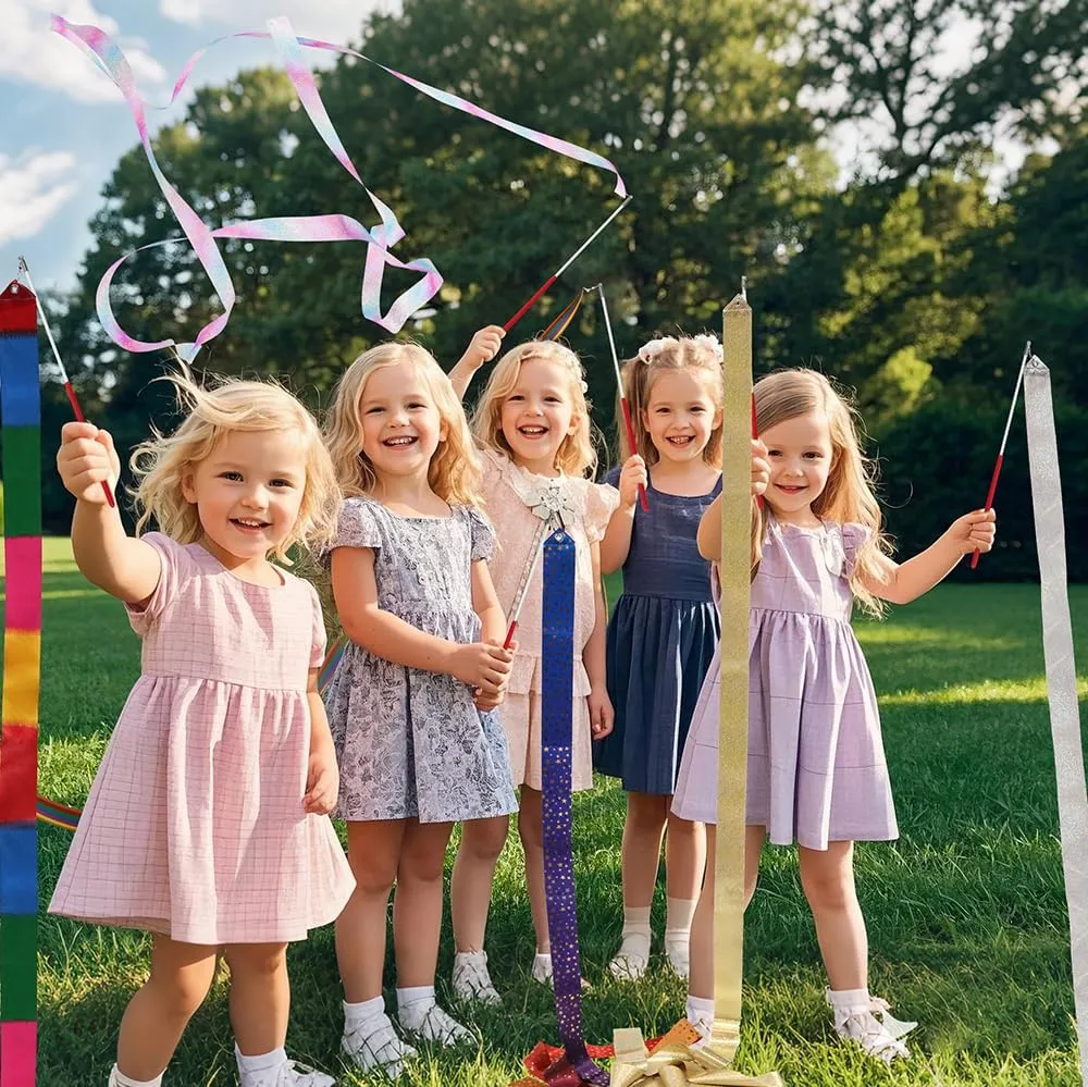 Shimmering Gold Dance Ribbon Streamer Rhythmic Gymnastics Ribbon With 360 Degree Twirling Stick Baton, 12 Pack Silk Gym Training Circus Wand Dance Flag Outdoor Game Talent Shows Artistic Dancing Bands