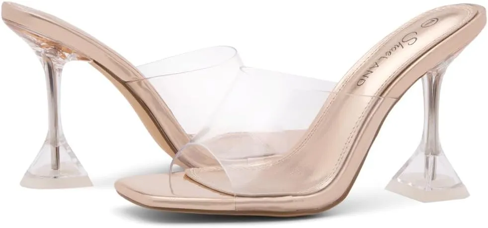 Shoe Land Women’s Clear Rhinestone Bow Heels – Double Bowknot & Adjustable Ankle Strap | Crystal Stiletto High Heels with Square Open Toe for Wedding & Party