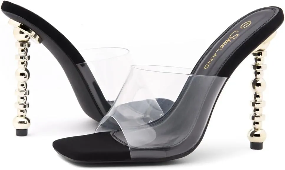 Shoe Land Women’s Clear Rhinestone Bow Heels – Double Bowknot & Adjustable Ankle Strap | Crystal Stiletto High Heels with Square Open Toe for Wedding & Party