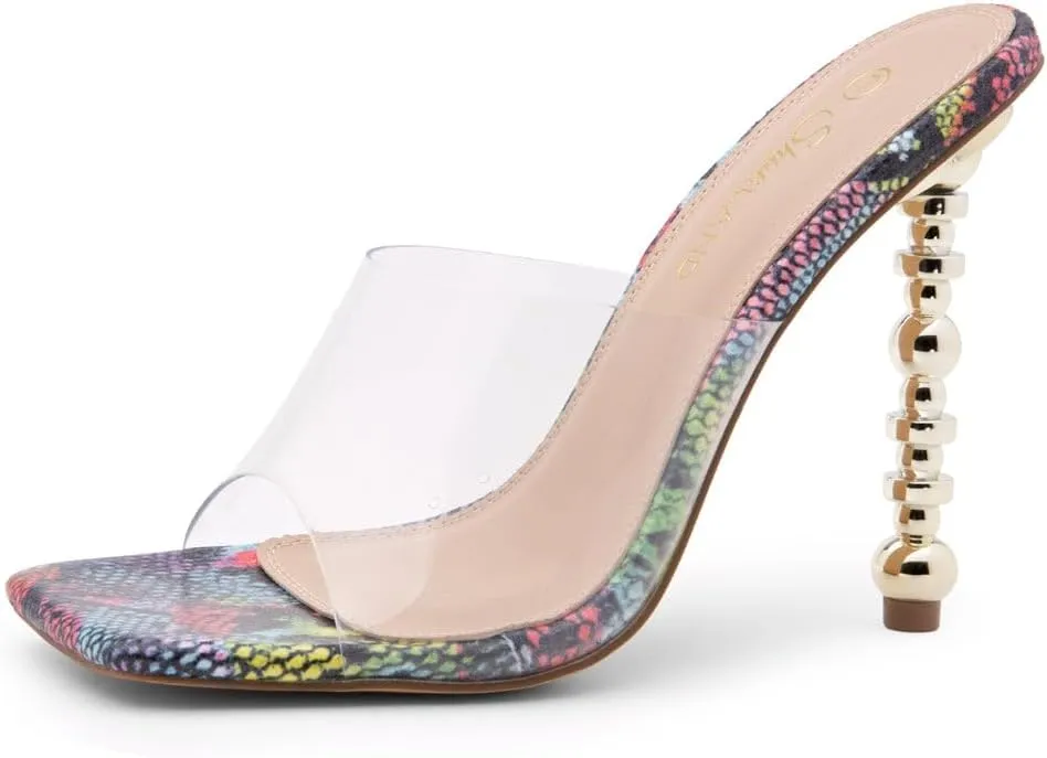 Shoe Land Women’s Clear Rhinestone Bow Heels – Double Bowknot & Adjustable Ankle Strap | Crystal Stiletto High Heels with Square Open Toe for Wedding & Party