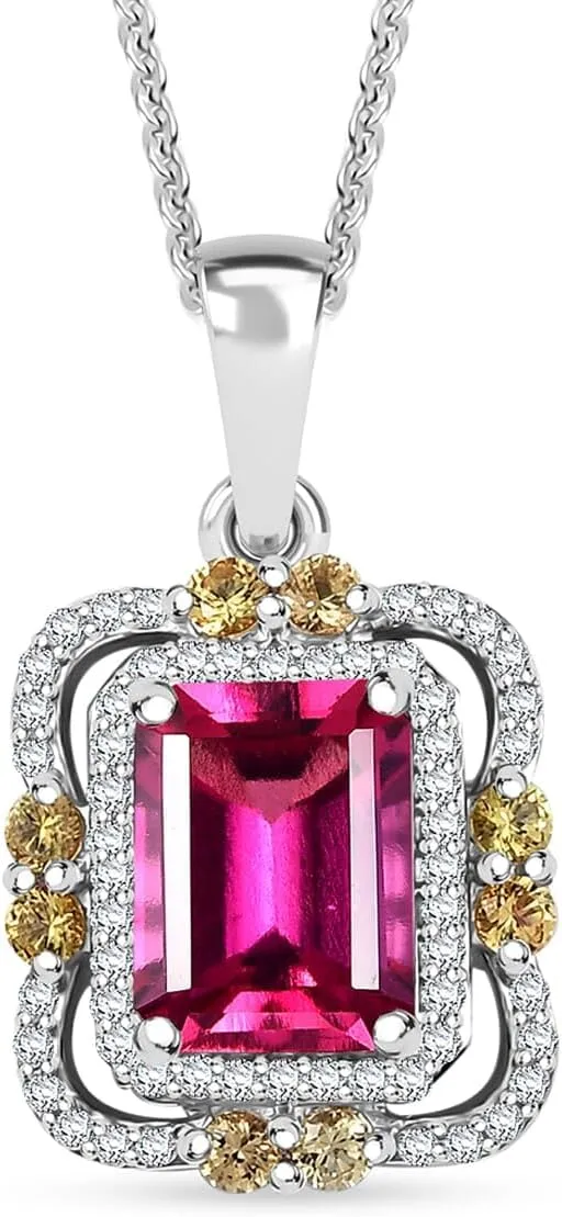 SHOP LC DELIVERING JOY Luxuriant Bixbite LG and Multi Gemstone 1.90 ctw Twilight Blossom Pendant Necklace in Rhodium Plated Sterling Silver 20 Inches Birthday Gifts