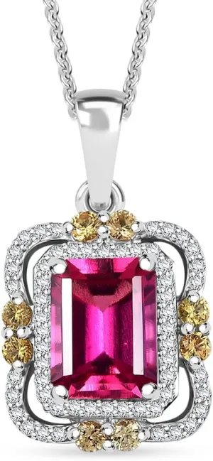 SHOP LC DELIVERING JOY Luxuriant Bixbite LG and Multi Gemstone 1.90 ctw Twilight Blossom Pendant Necklace in Rhodium Plated Sterling Silver 20 Inches Birthday Gifts