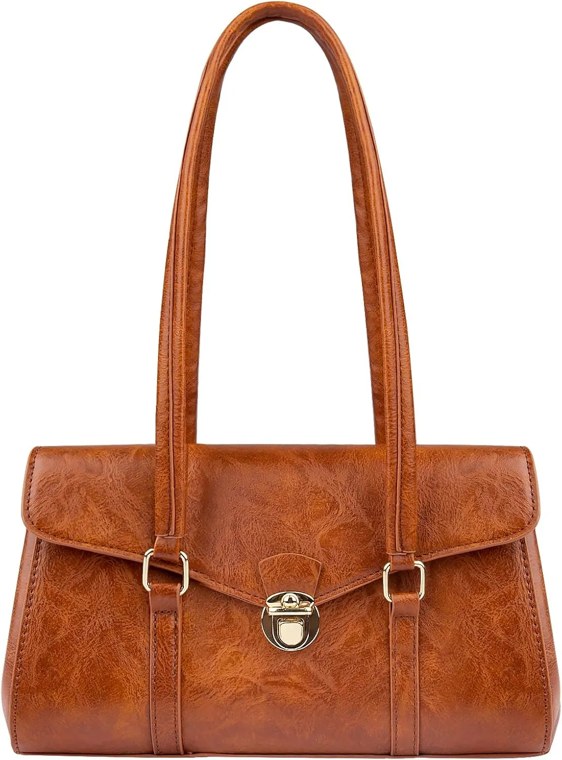 Shoulder Bag for Women, Classic Soft Faux Leather Women's Shoulder Handbags, Fashionable Clutch Tote Purses for Women with Zipper Closure (Brown)