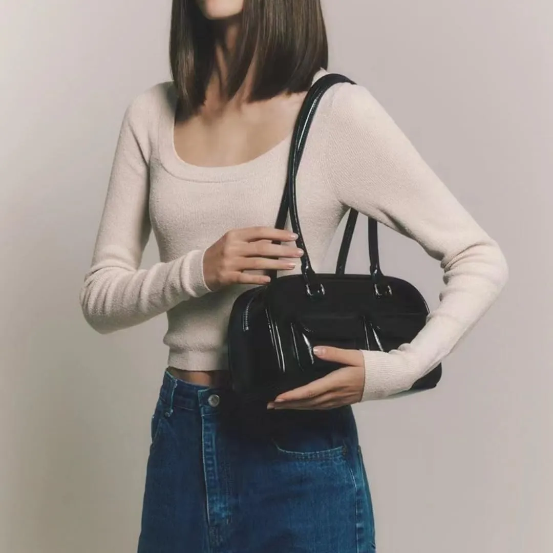 Shoulder Bag Purses for Women Retro Pu Leather Handbag Multi Pocket Top Handle Bag Aesthetic Underarm Bag