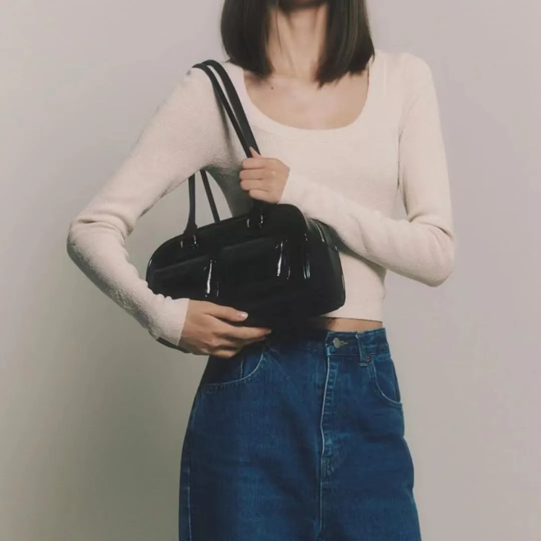 Shoulder Bag Purses for Women Retro Pu Leather Handbag Multi Pocket Top Handle Bag Aesthetic Underarm Bag