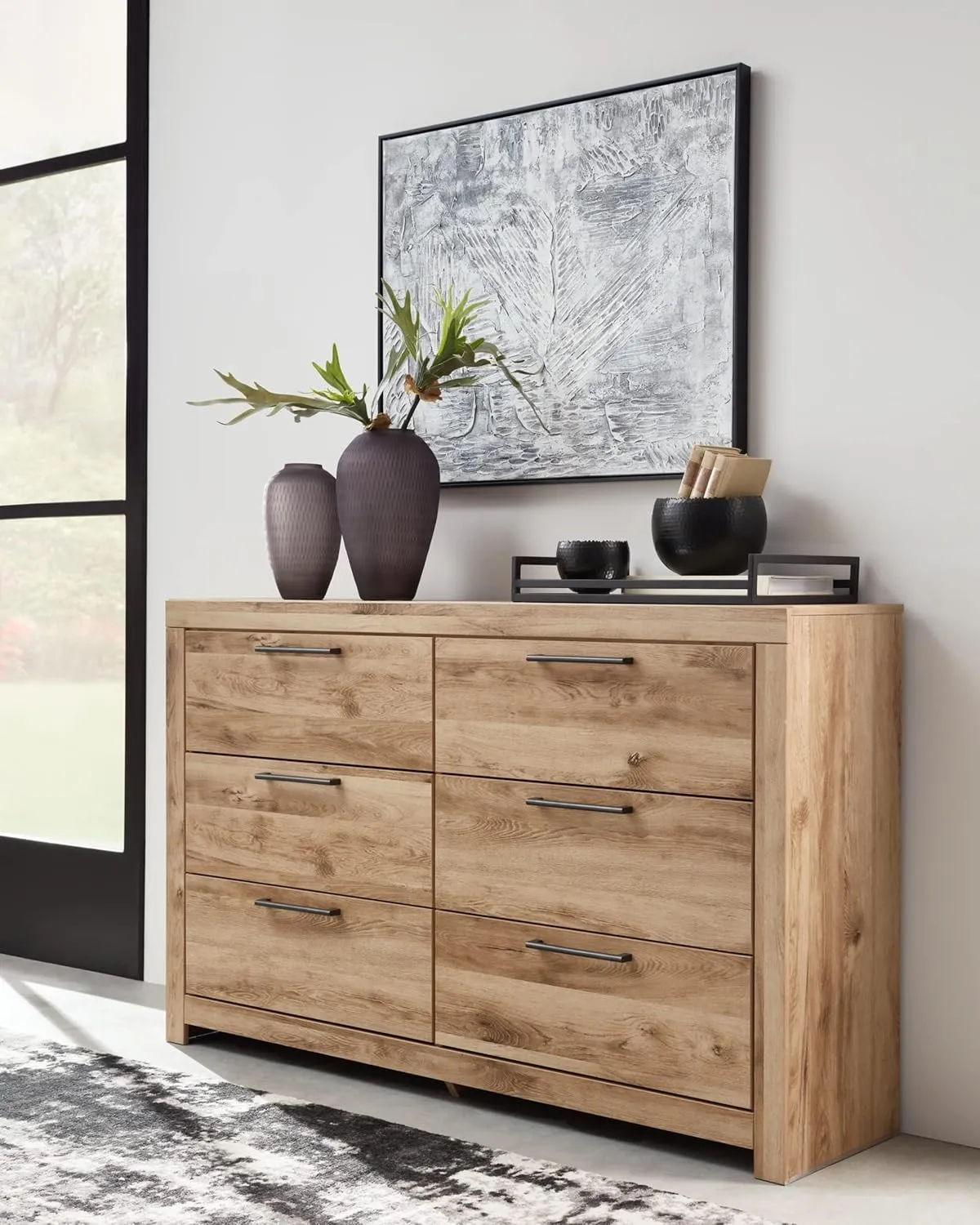 Signature Design by Ashley Hyanna Mid-Century Modern 6 Drawer Dresser, Light Brown & Beige