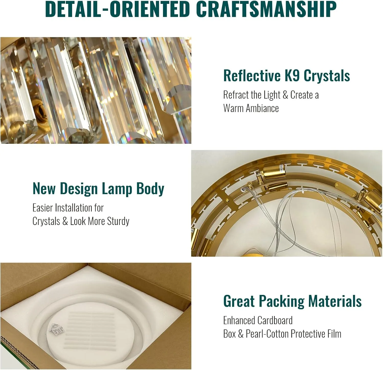 Siljoy Modern Crystal Chandelier 12-Light Brushed Gold 2-Tiers Crystal Raindrop Chandelier Adjustable Flush Mount Pendant Ceiling Light Fixture for Dining Living Room Foyer Entryway D23.6''