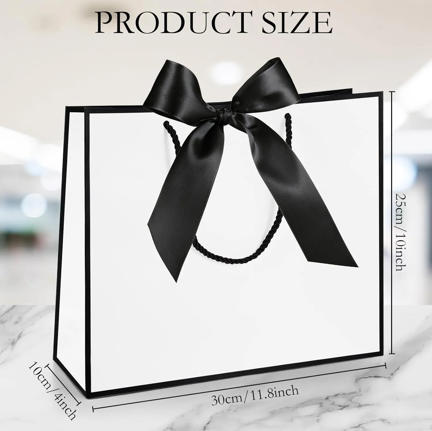 Silkfly 12 Pcs Thank You Gift Bags with Handle 11.8x10x4'' Welcome Bags Return Gifts with Bow Ribbon for Bridesmaid Baby Shower Mother's Day Graduation Wedding Housewarming Birthday(White, Black)