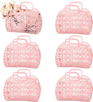 Silkfly 6 Pcs Jelly Tote Bags for Women Wedding Jelly Gifts Tote Bags Plastic Beach Basket for Wedding Girl Bridesmaid (Pink,stylish)