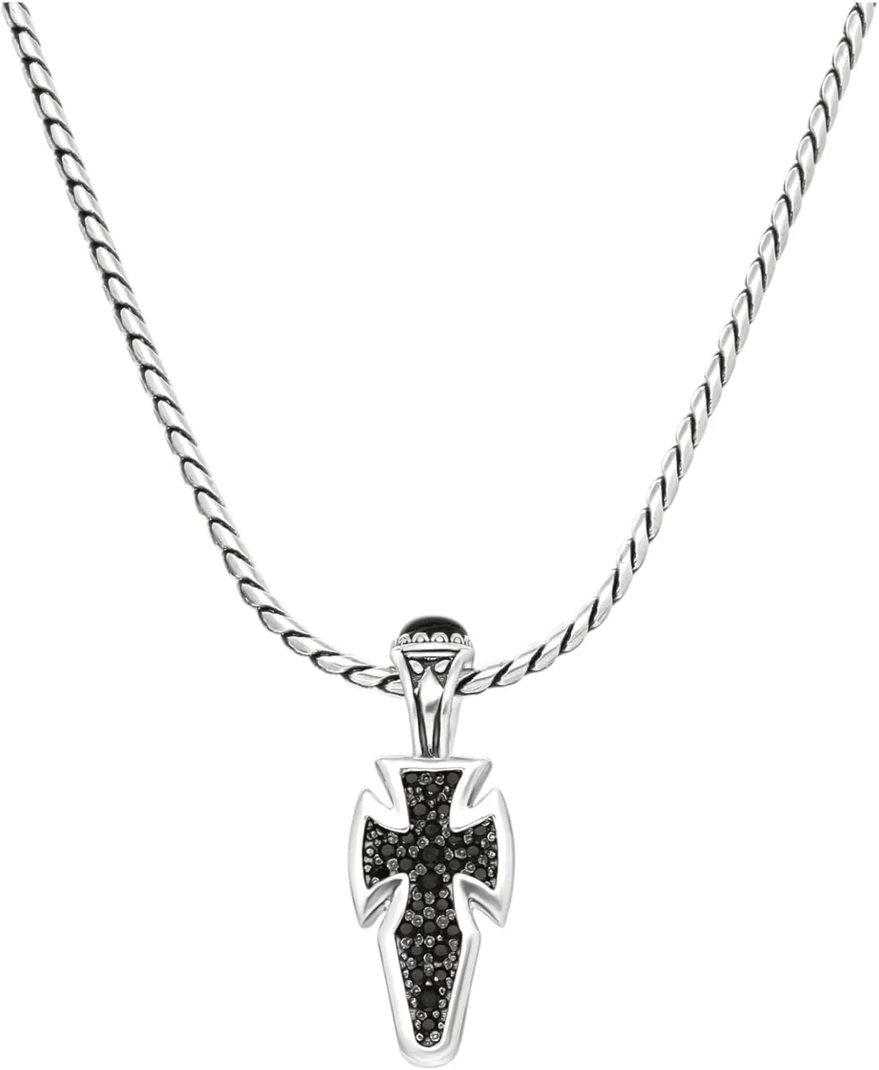 Silver & Black Spinel Cross Pendant & Chain STMK6942-292