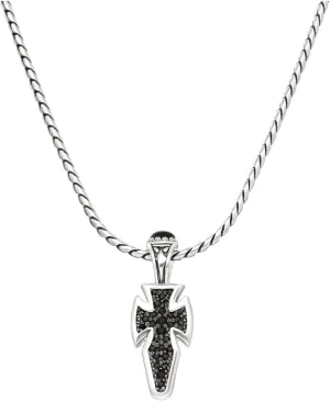 Silver & Black Spinel Cross Pendant & Chain STMK6942-292