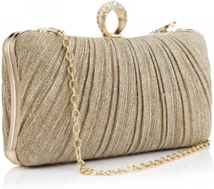 Simcat Women Gold Clutch Purses Glitter Evening Handbag Pleated Evening Bag for Lady Formal Bridal Wedding Prom