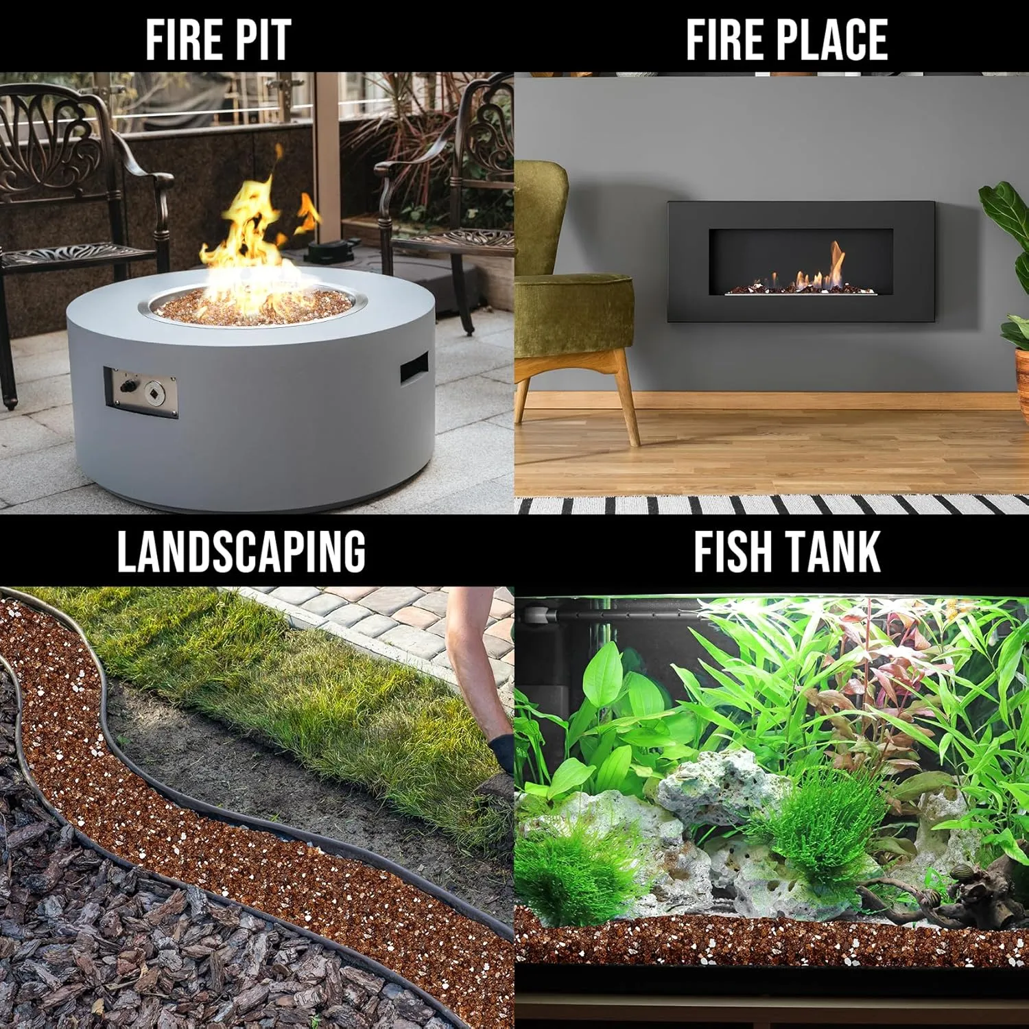 Skyflame High Luster 10-Pound Fire Glass for Fire Pit Fireplace Landscaping, 1/4-Inch Copper Reflective