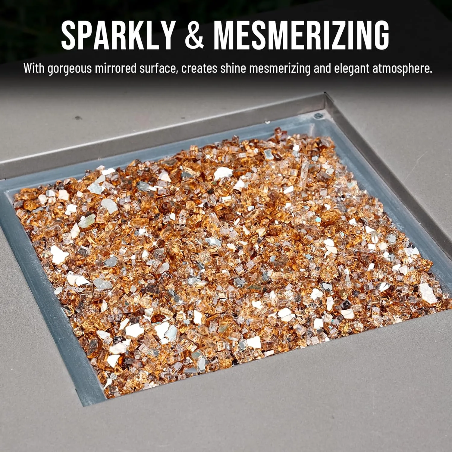 Skyflame High Luster 10-Pound Fire Glass for Fire Pit Fireplace Landscaping, 1/4-Inch Copper Reflective