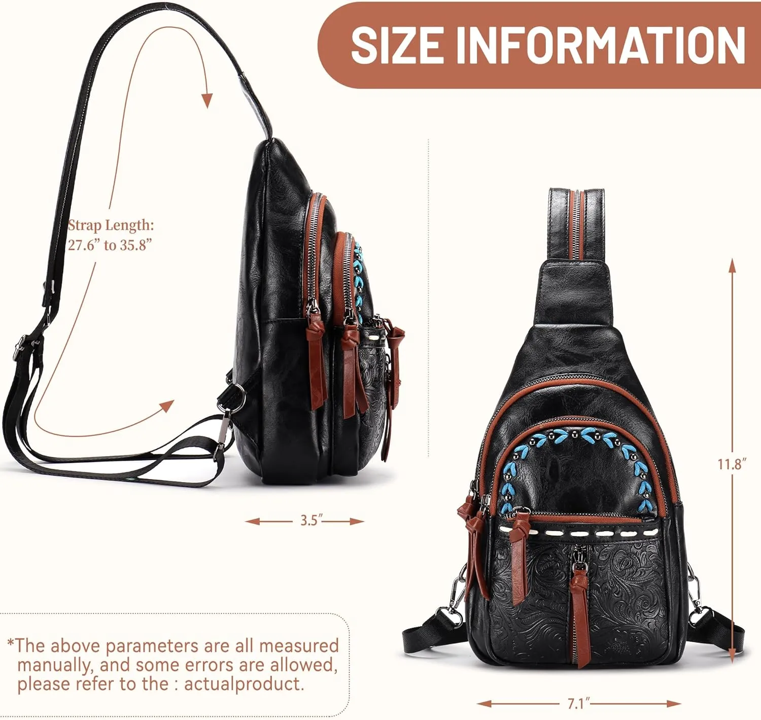 Sling Bag Crossbody Bags for Women Trendy Leather Fanny Packs Chest Bag Sling Crossbody Backpack for Travel (Black With Brown)