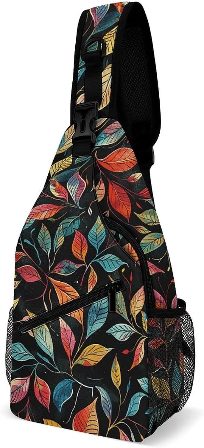 Sling Bag for Women Men Daypack Black Intricate Trees Chest Bag Crossbody Backpack for Hiking Travel