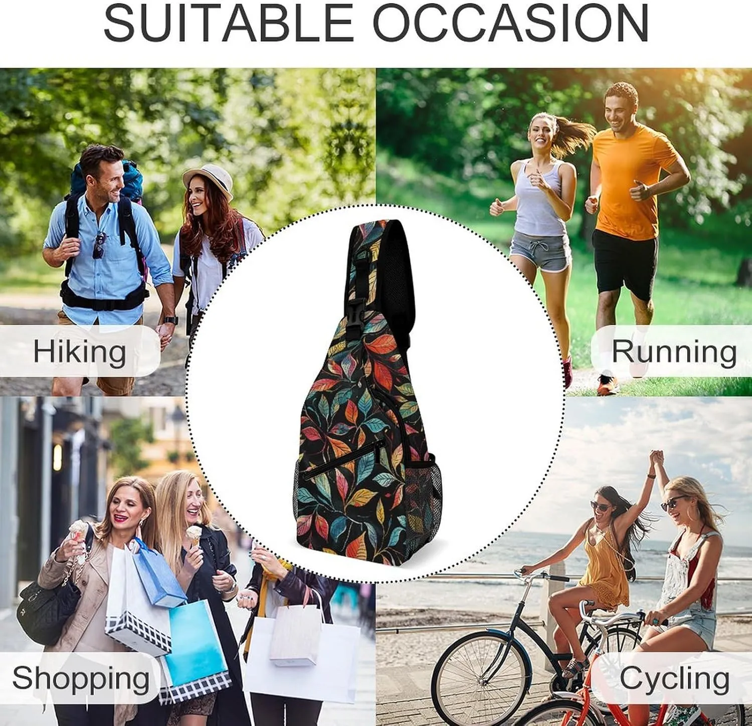 Sling Bag for Women Men Daypack Black Intricate Trees Chest Bag Crossbody Backpack for Hiking Travel
