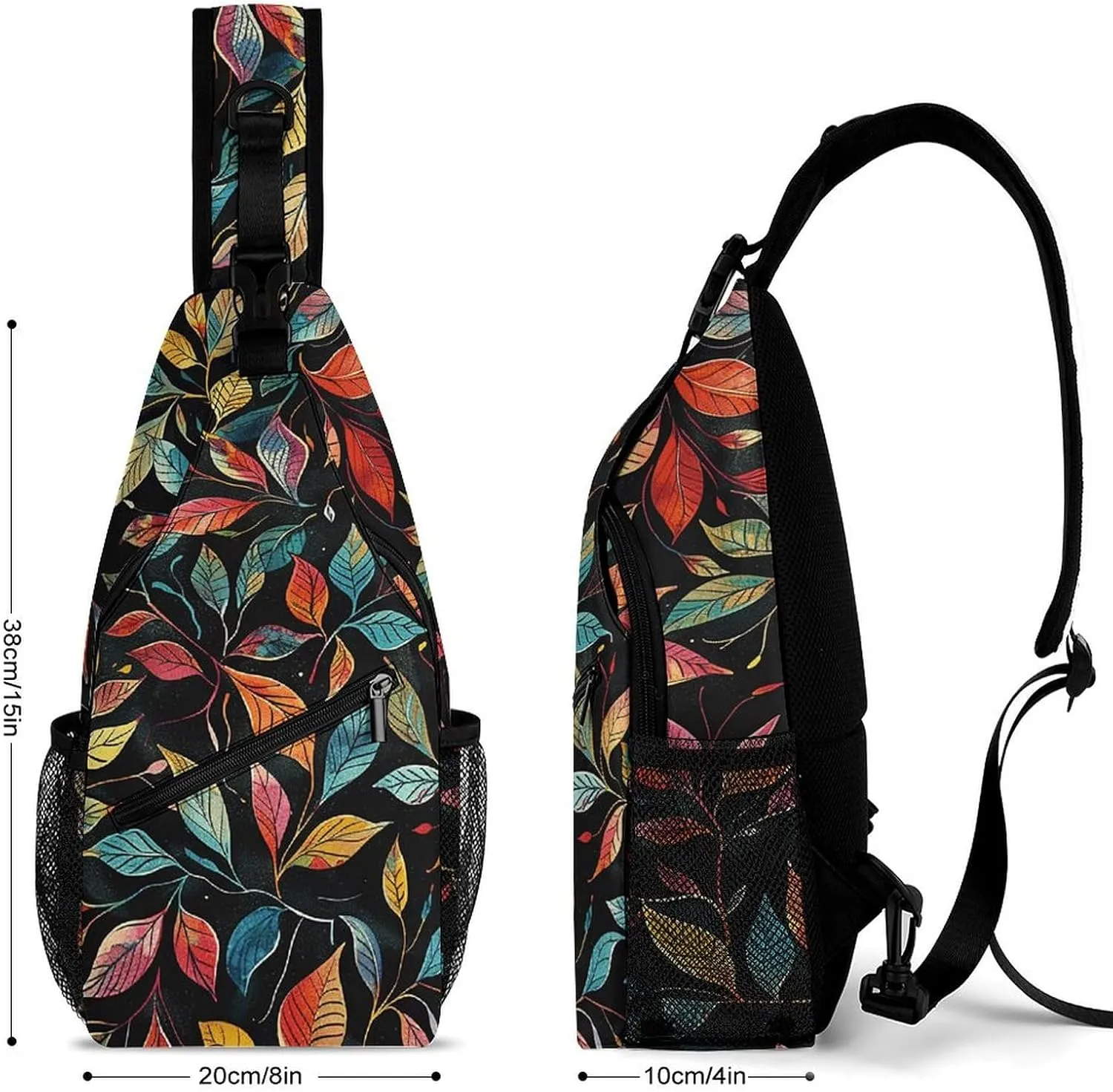 Sling Bag for Women Men Daypack Black Intricate Trees Chest Bag Crossbody Backpack for Hiking Travel