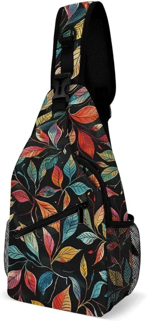 Sling Bag for Women Men Daypack Black Intricate Trees Chest Bag Crossbody Backpack for Hiking Travel