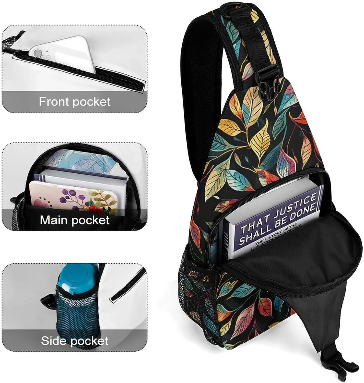Sling Bag for Women Men Daypack Black Intricate Trees Chest Bag Crossbody Backpack for Hiking Travel