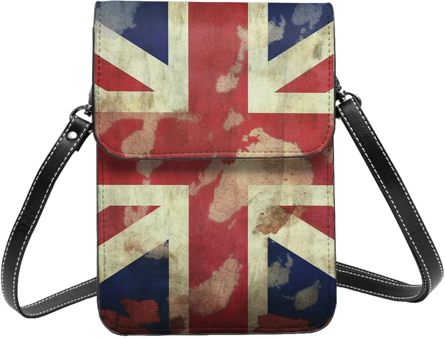 Small Crossbody Bags for Women Leather Cell Phone Purse Travel Wallet Vintage Union Jack British Flag Cell Phone Bag Adjustable Strap