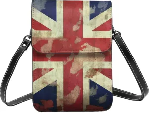 Small Crossbody Bags for Women Leather Cell Phone Purse Travel Wallet Vintage Union Jack British Flag Cell Phone Bag Adjustable Strap