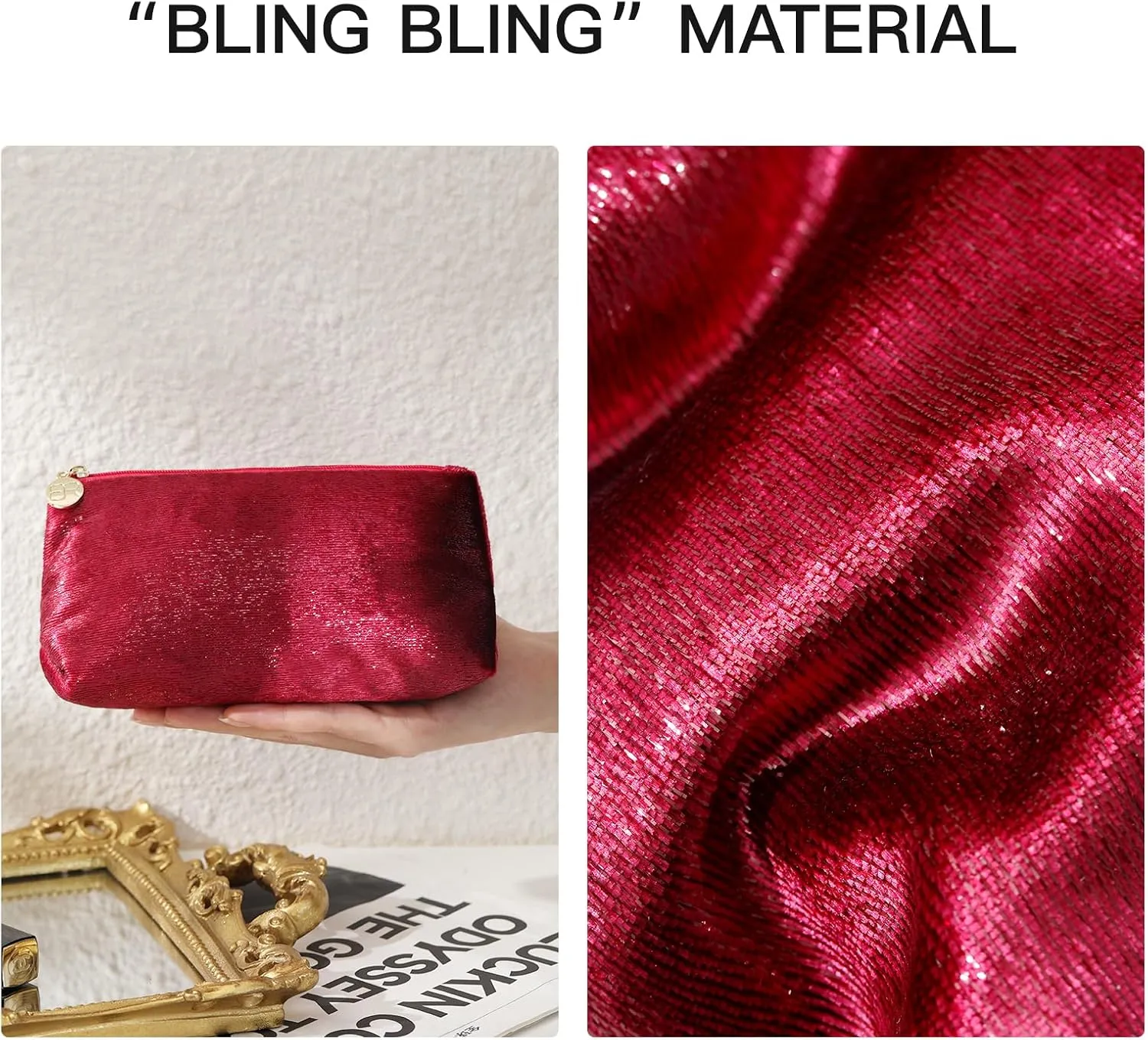 Small Makeup Bag for Purse，Red Cosmetic Travel Bag for Women, Cute Make Up Pouch for Accessories