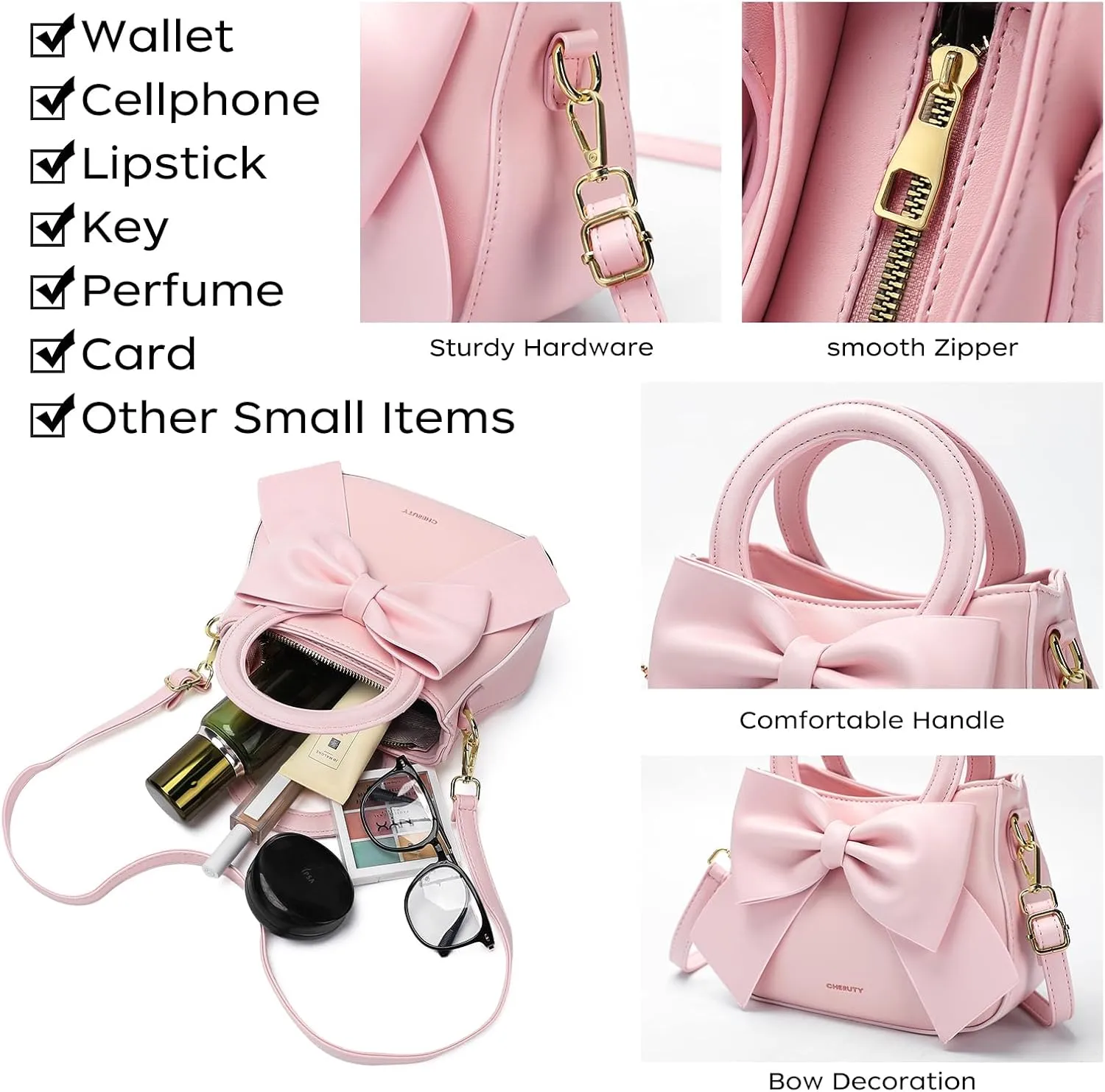 Small Purses for Women Crossbody Bag, Vegan Leather Crossbody Purses and Handbags with Top Carry Handle and Cute Bow Knot