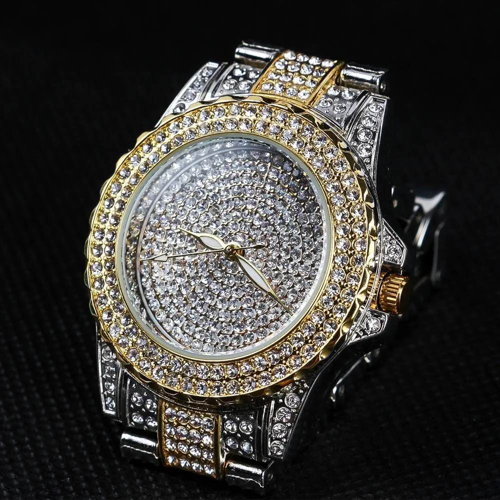 Smalody Round Luxury Women Watch Crystal Rhinestone Diamond Watches Stainless Steel Wristwatch Iced Out Watch with Japan Quartz Movement for Women | Simulated Lab Diamonds
